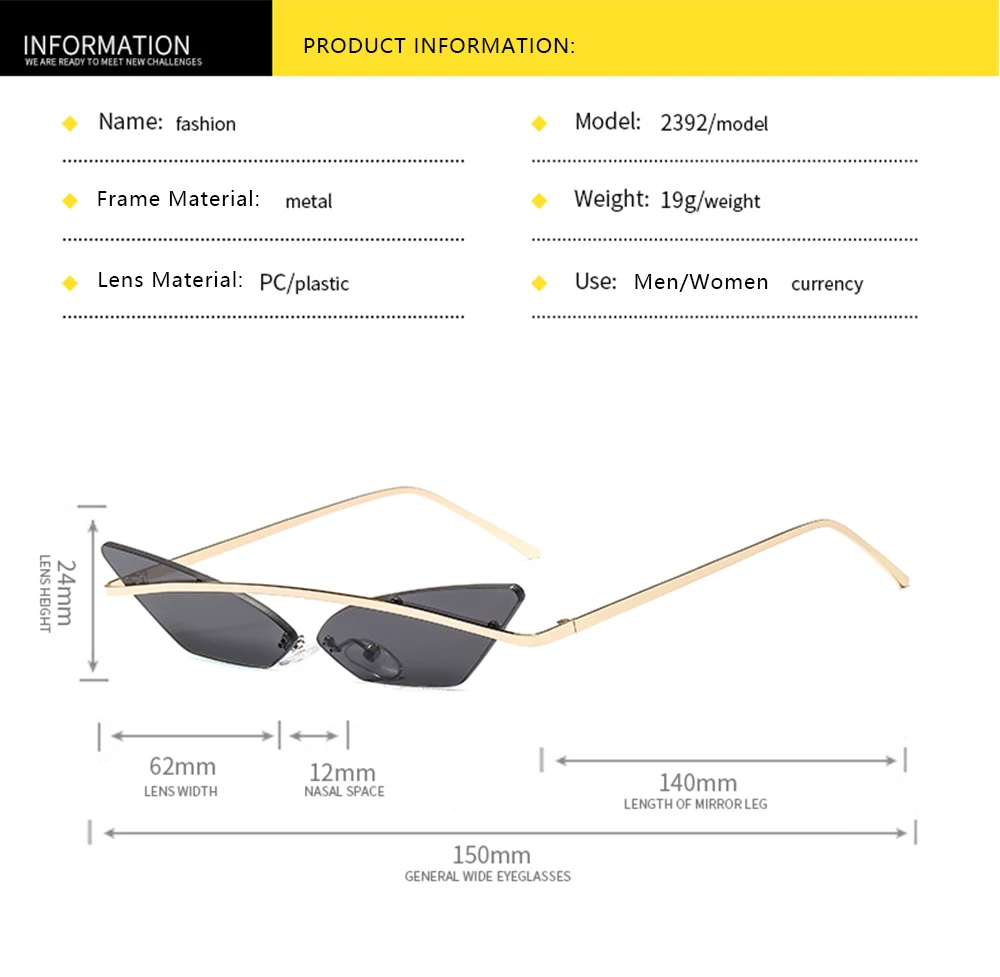 Vintage Cat Eye Sunglasses Unisex Multicolor Frameless Eyewear_voghion.com