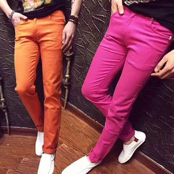 

2019 spring and autumn solid color rivet slim feet pants men's fashion casual jeans trousers