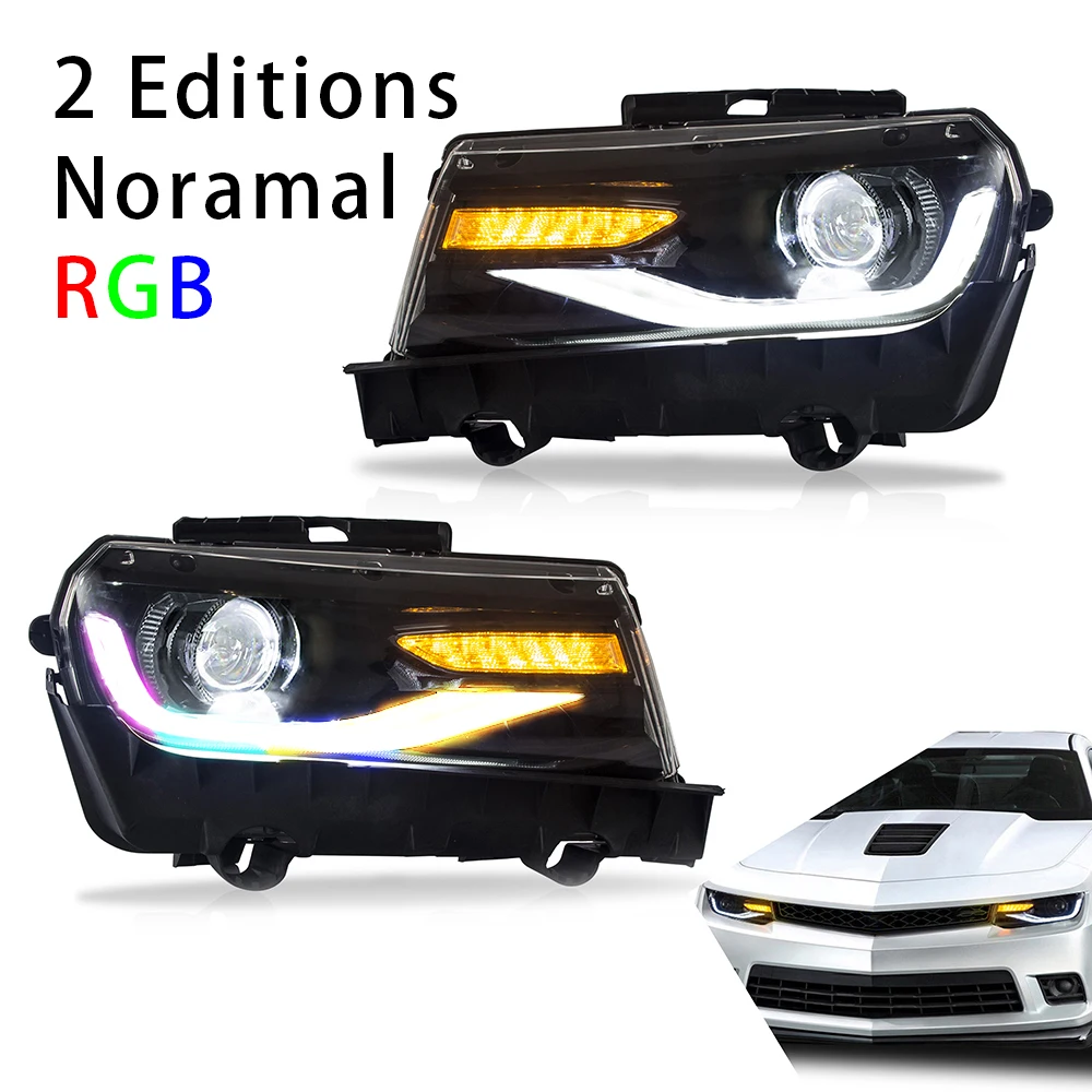 

Headlights For Chevrolet Camaro 2014 2015 Headlamp with Moving Turn Signal Dual Beam Lens RGB Noramal 2 Editions Car Accessories