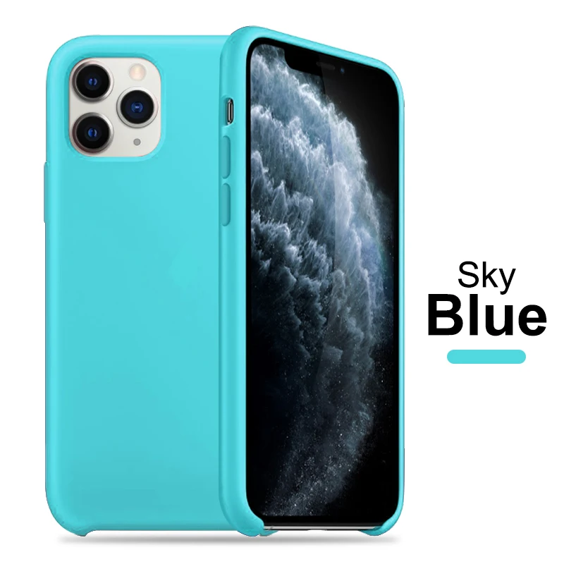 Жидкий силиконовый чехол для телефона для Apple iphone 11 Pro X XS Чехлы для MAX Xr для iphone 11 7 6 8 Plus Xr X с логотипом задняя крышка - Цвет: Sky Blue