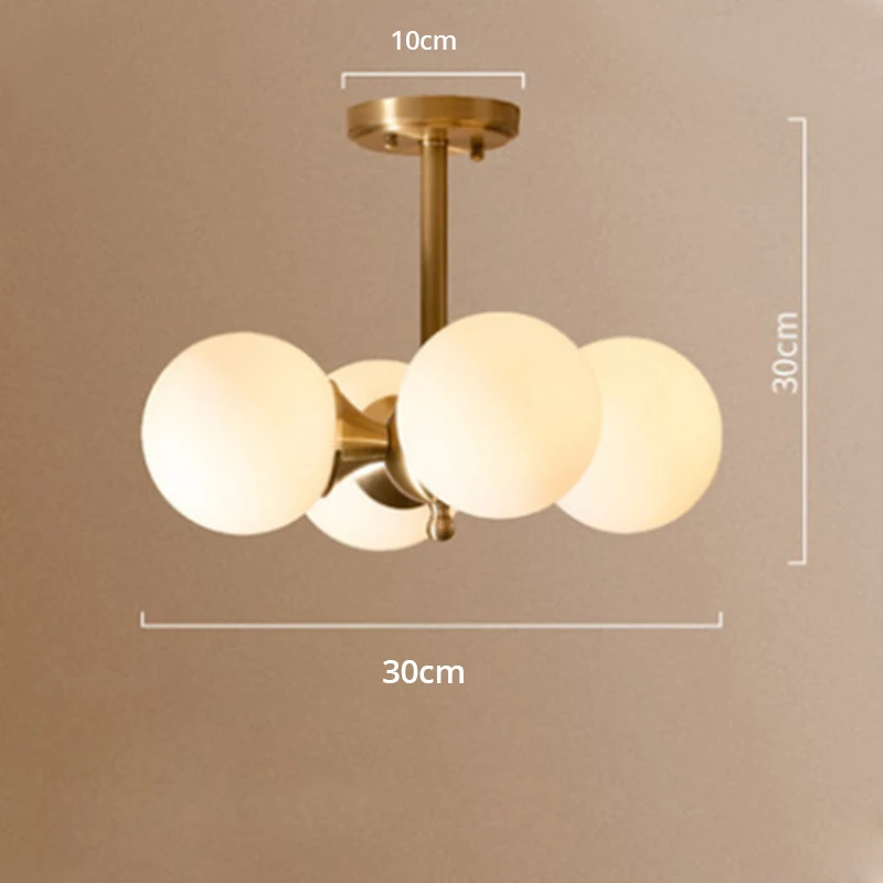 Скандинавские креативные светодиодные лампы простой молочно-белый стеклянный шар абажур E27 освещение гостиная медная декоративная комнатная потолочная лампа