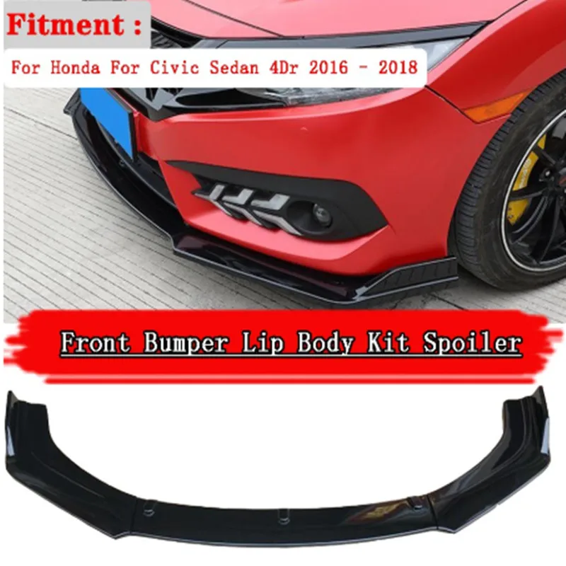 3pcs Car Front Lower Bumper Lip Spoiler Body Kit For Honda For Civic