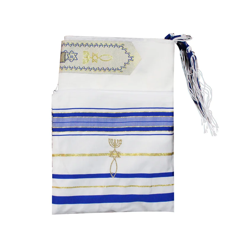 Синий Tallit иудейский мессианский символ молитвенный шарф большого размера
