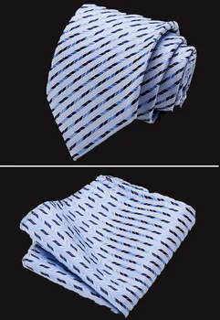 

New Fashion Men's Necktie Plaids Striped Blue 7.5 cm Silk Ties for Men Wedding Necktie Men's Business Neckties Handkerchief Set