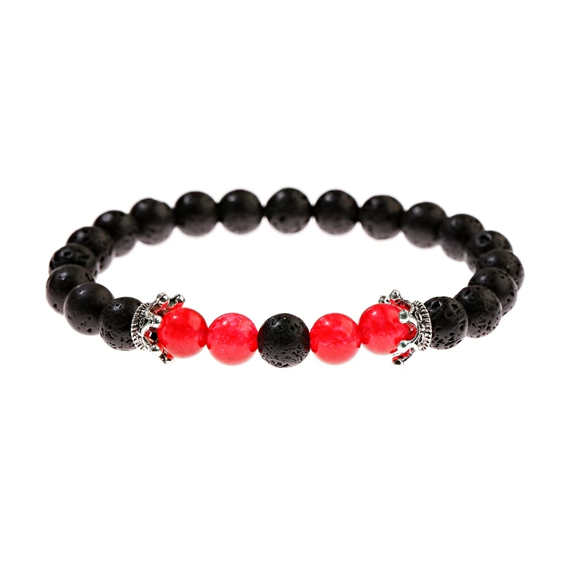 Классические красные, черные бусины из вулканического камня браслеты Homme Mala Серебряный цветок корона сплав браслеты Bijoux Мужские аксессуары ювелирные изделия - Окраска металла: Style 1