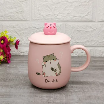 

Ceramics Cute hamster Mugs with lid spoon 400ml,Kids Breakfast Milk Cartoon Cups Office Afternoon Tea Coffee Mug