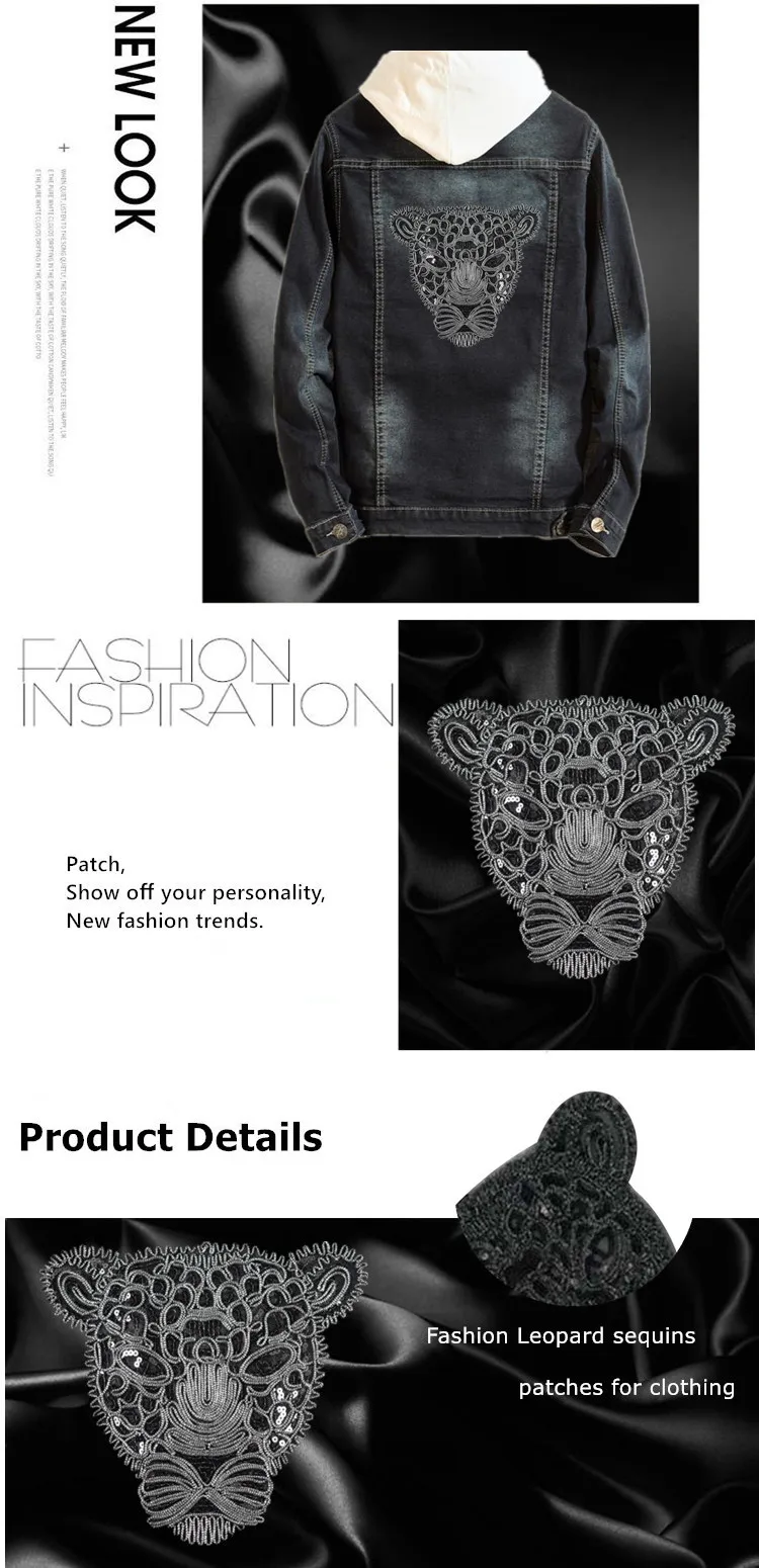 T shirt Women patch black sequins 285mm leopard deal with it biker patches for clothing stickers 3d t shirt mens free shipping