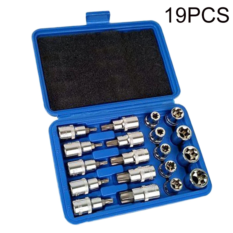 

19 PCS Torx Socket Bit Set 1/2 E Type Chrome Vanadium Bright Chrome Tools Box