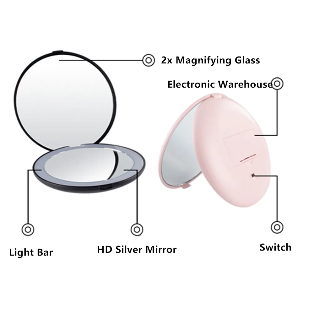 

LED Lighted Makeup Mirror Portable Folding Magnifying Round Cosmetic Mirror Portable Vanity LED Mirror With Light Beauty Tool