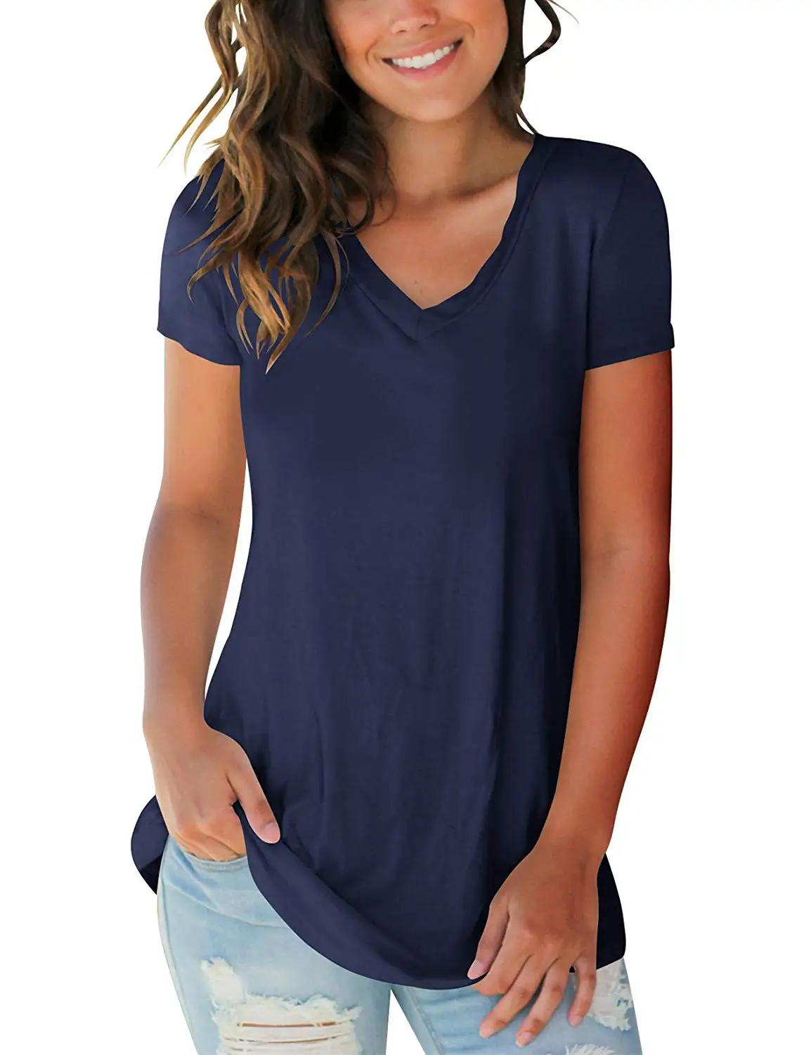 

ZY8517 ZY8538 ZY7523 ZY858 Women's Tops Short Sleeve V Neck T Shirts Summer Basic Tees with Pocket