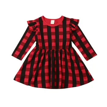 

Fashion Kids Dresses Toddler Baby Girl Red Plaids Christmas Long Sleeve Dress Princess Party Dresses Cotton Children Girl Dress
