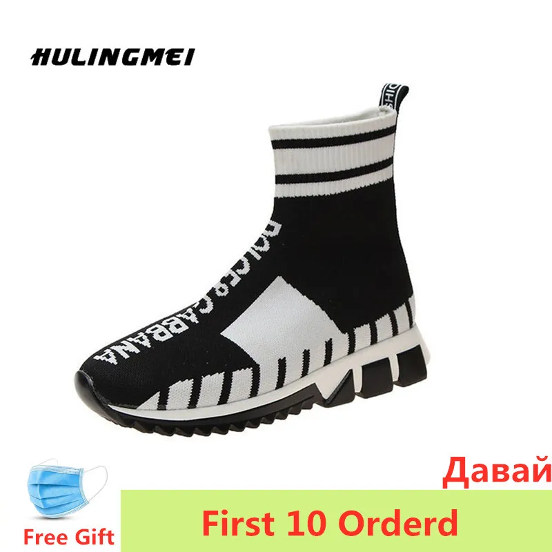 

2020 Women Sock Shoes Mesh Breathable Vulcanized Sneakers Female Slip-on High Top Women Dad Shoes Tenis Feminino