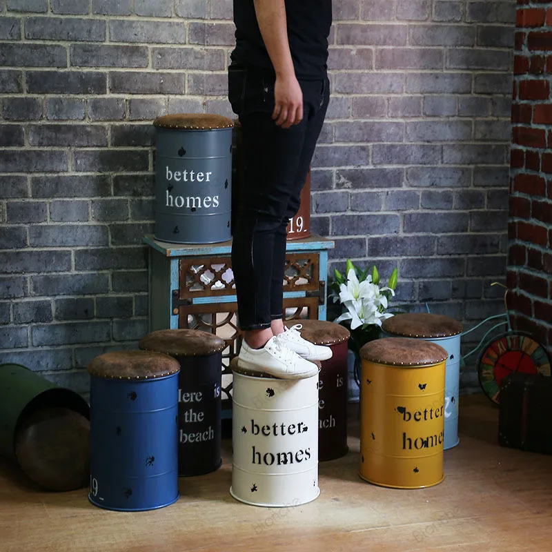 Industrial Iron Bucket Stool Bedroom Change Shoe Storage Stools Bench Bar Dining Chairs Sofa Vintage Retro Loft Decor Ottomans Industrial Iron Bucket Stool Bedroom Change Shoe Storage Stools Bench Bar Dining Chairs Sofa Vintage Retro Loft Decor Ottomans