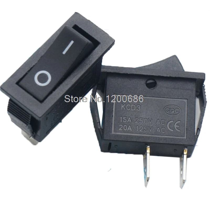 

KCD3 Black 2 Pin 16A 250V 20A 125V AC ON/OFF Rocker Switch