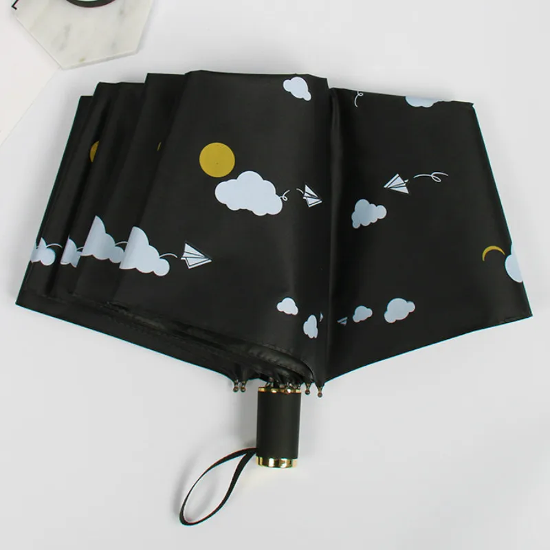 

Cartoon lovely child fold umbrella Small fresh aircraft 3 folding Anti-UV Black glue Sunscreen Sunny and Rainy Umbrella