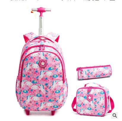 바퀴 달린 어린이 트롤리 가방, 바퀴 달린 학교 백팩, 어린이 학교 롤링 백팩, 여아 여행 수하물 트롤리 가방 4