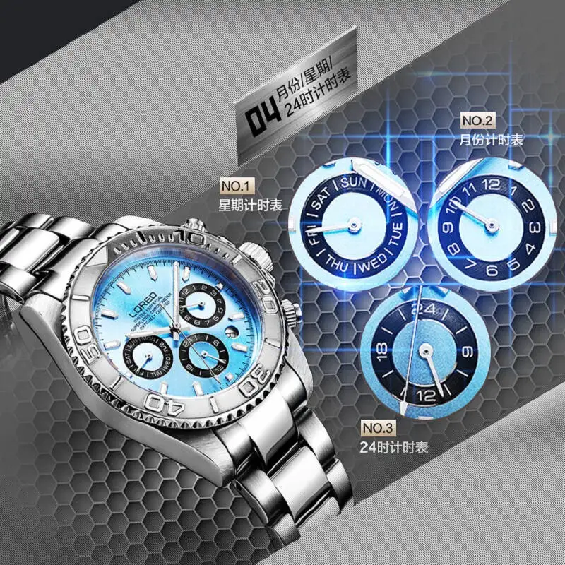 LOREO 9208 diver 200 м oyster perpetual cosmographal daytona автоматический многофункциональный календарь хронограф Профессиональный дайвер