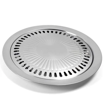 스테인레스 스틸 바비큐 라운드 플레이트, 한국 바베큐 그릴 철판, 연소 지방 없음, 가정용 야외 피크닉 무연 그릴 팬 도구