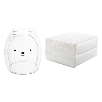 

Double-Layer Coffee Cup Glass and Mug Cute Animal Tumbler Handmade Mug with Drawer Type Double Layer Egg Box 60 Grid