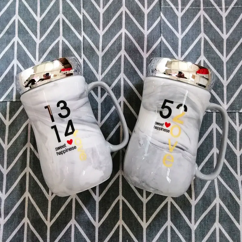 Creative Mug Ceramic Cup Cute Couple Coffee Cup Pair Korean Female Student Cup with Lid Spoon Trend Coffee Cup Travel Travel Mug