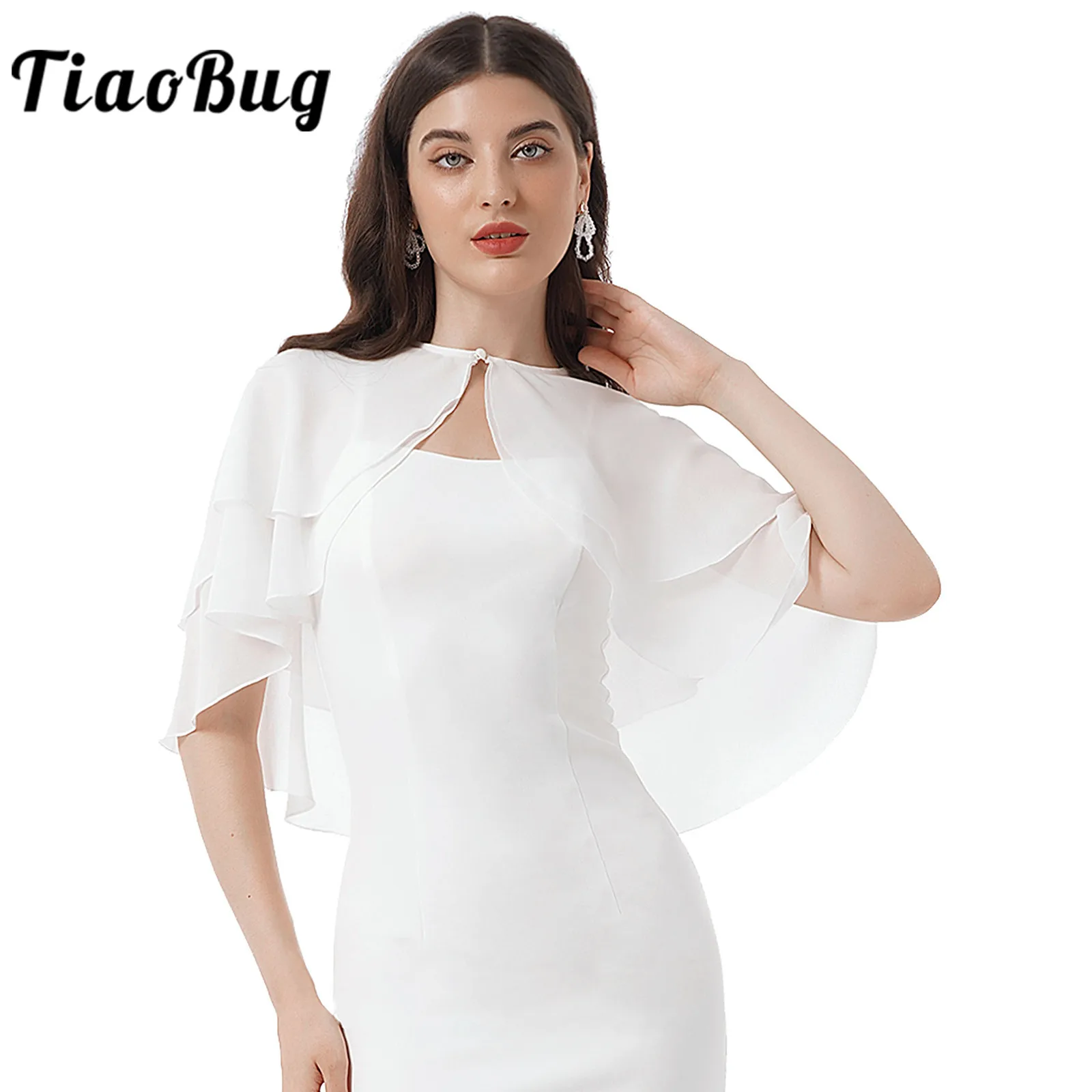 Women Elegant Chiffon Wraps Shawls Ruffle 2 Layer Bolero Wedding Cape Bridal Shrug Tops for Party Dress Cover Ups Wedding Wrap