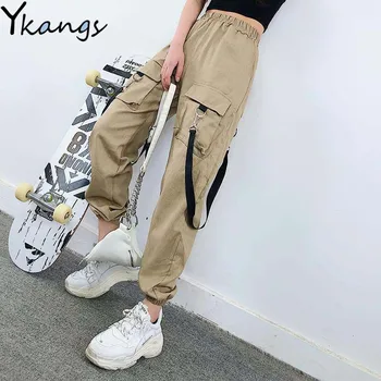 

Joggers Women Cargo Pants Hip Hop Elastic High Waist Loose Streetwear Harem Pants Baggy Female Korean Fashion Trousers Patchwork