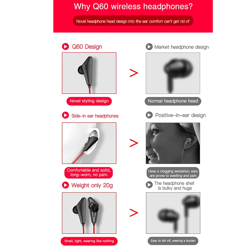 Q60 in Ear Headset Bluetooth 5 0 Neck Hanging Sports Stereo
