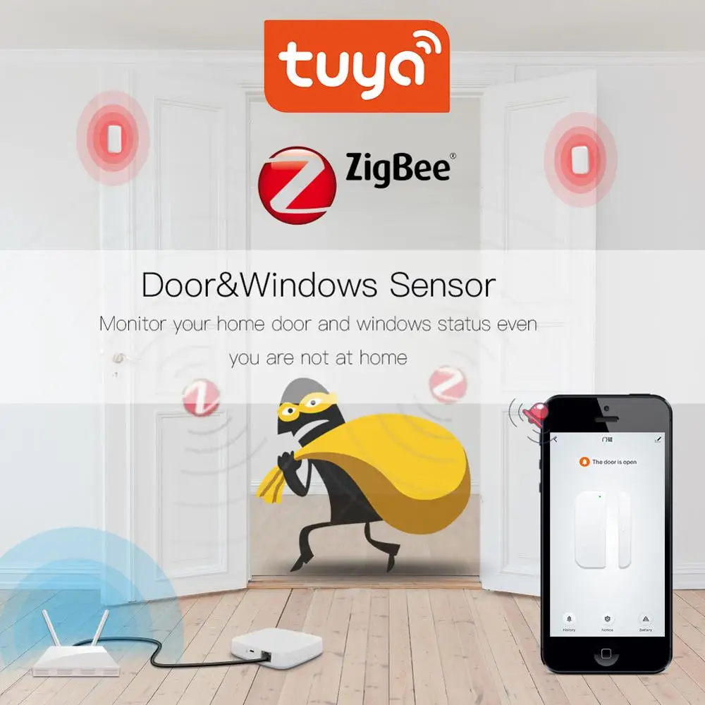 Умный датчик двери Tuya ZigBee сигнализация безопасности с Умной связью беспроводной