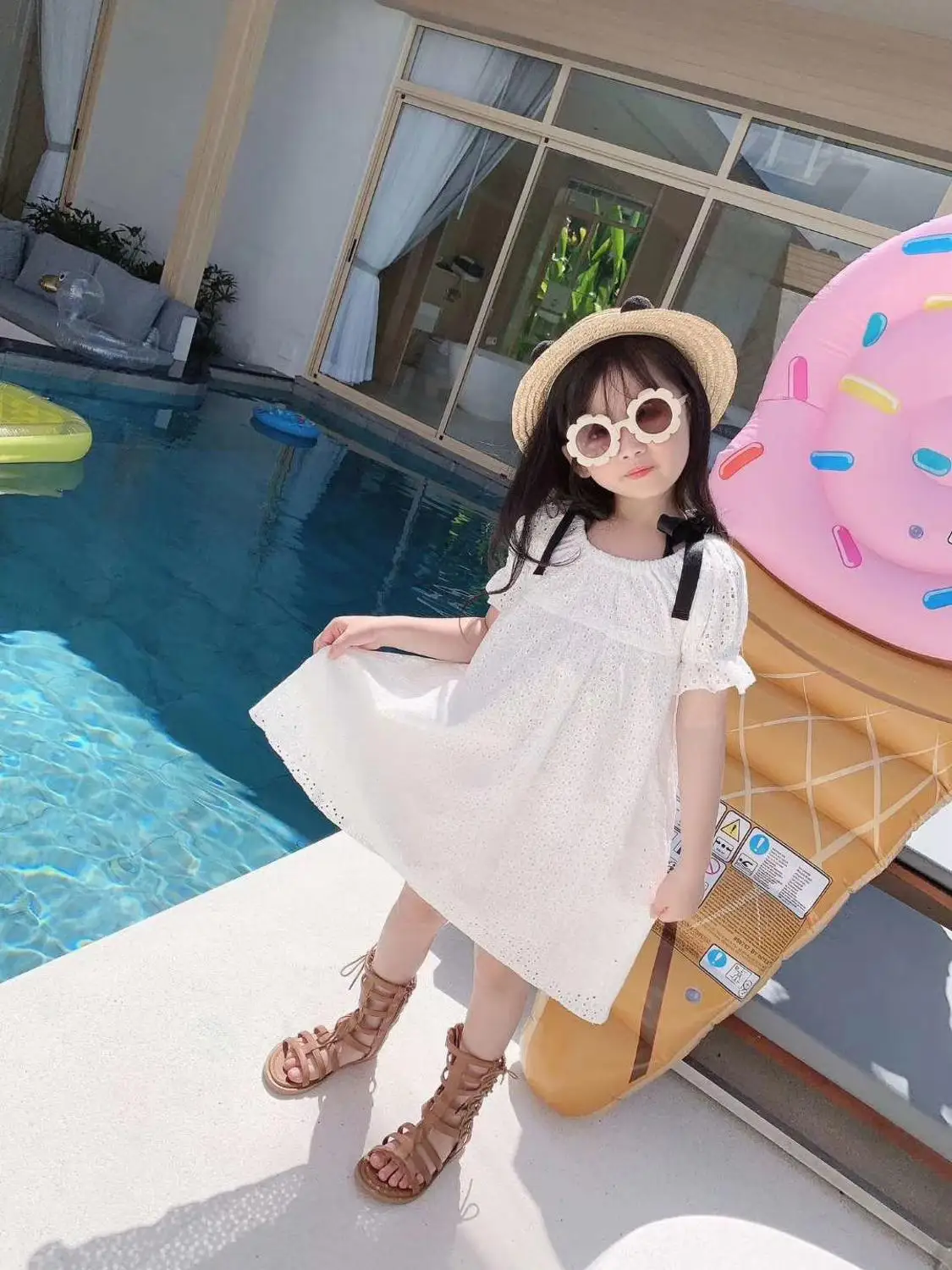 Г. Летняя одежда для маленьких девочек красивое белое платье с короткими рукавами и вырезом в отпускном стиле детское платье для девочек в богемном стиле 90-150