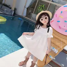 Г. Летняя одежда для маленьких девочек красивое белое платье с короткими рукавами и вырезом в отпускном стиле детское платье для девочек в богемном стиле 90-150