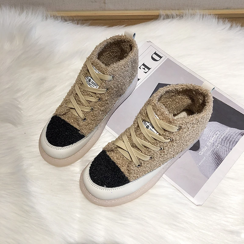 Зимняя Дизайнерская Женская Лоскутная обувь из овечьей шерсти брендовая зимняя