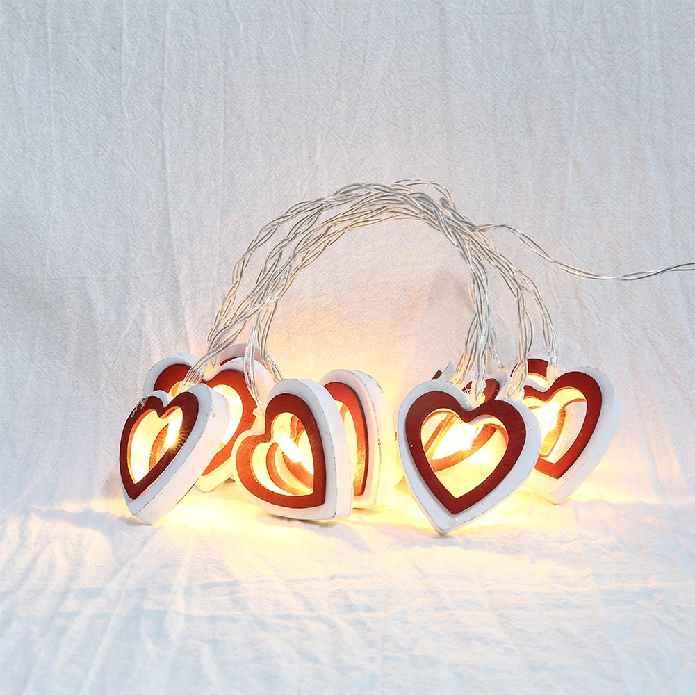 

1.15M 10 LED Wooden Heart Shape Light String New Year Wedding Party Christmas Hollow String Light Decoration