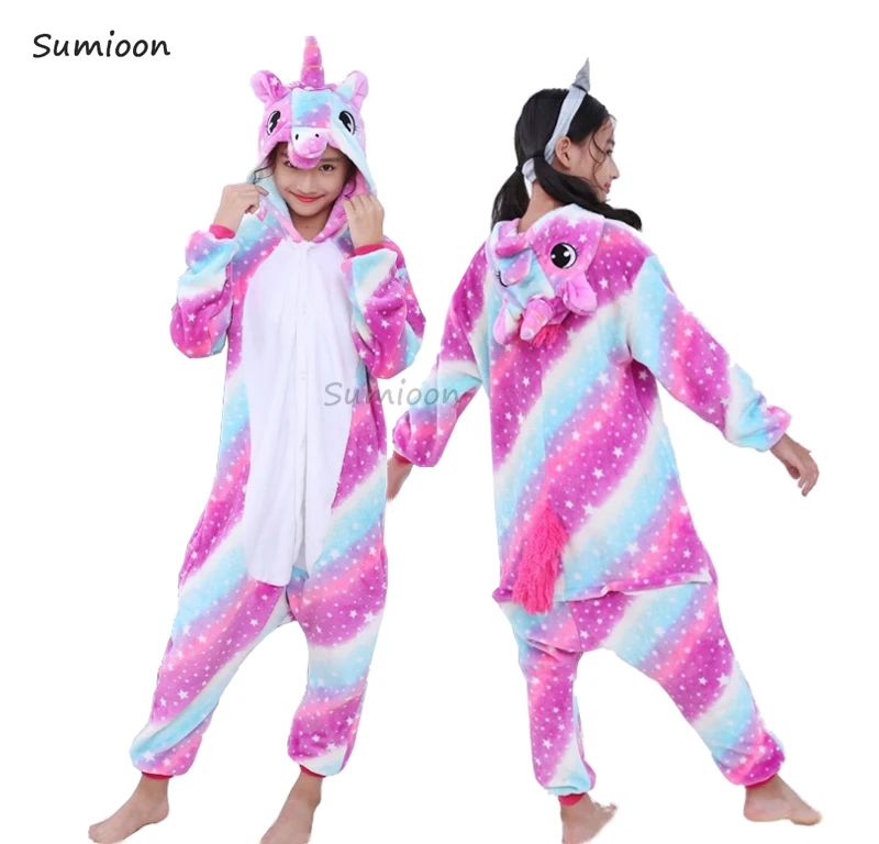 Пижамы кигуруми, Детский комбинезон с единорогом для детей, мультяшное одеяло с животными, пижамы, Детский костюм, зимний комбинезон с единорогом для мальчиков и девочек - Цвет: Rose star Unicorn 2