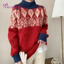 

2021 New Woman Crew Neck Sweater Winter Plus Velvet Warm Knit Pullover Christmas Print Top Fashion All-match Sports Cardigan