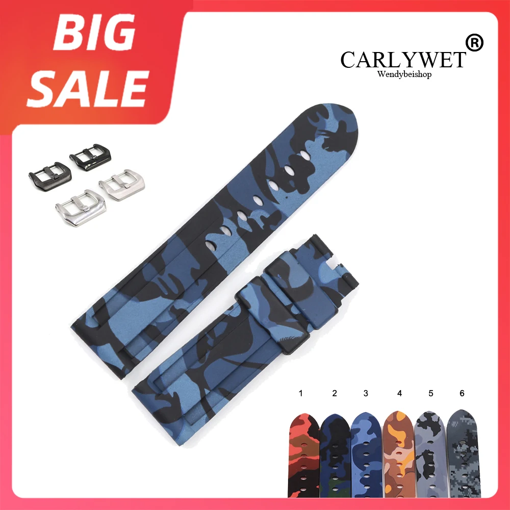 Carlywet 24 Millimetri Di Lusso Digitale Blu Watch Band Strap Impermeabile Della Gomma Di Silicone Della Fascia Anelli Per Panerai Luminor Cinturino D