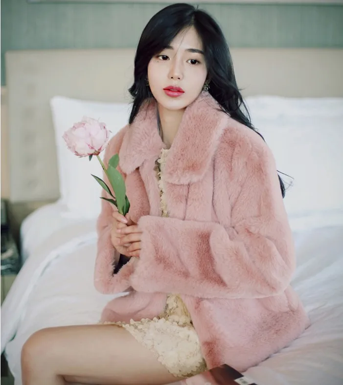 winter new imitation grass Rabbit fur plush thick warm coat 1019 - Цвет: pale pinkish gray