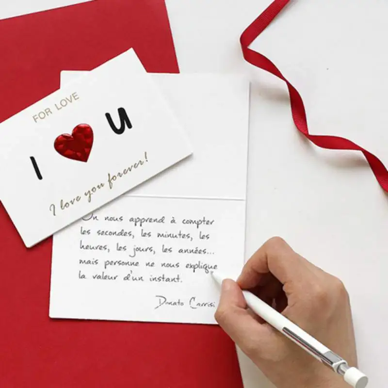  Romantic Solid Red Heart Greeting Card with Envelopes Valentine's Letter I Love You Forever Wedding - 4.00044E+12