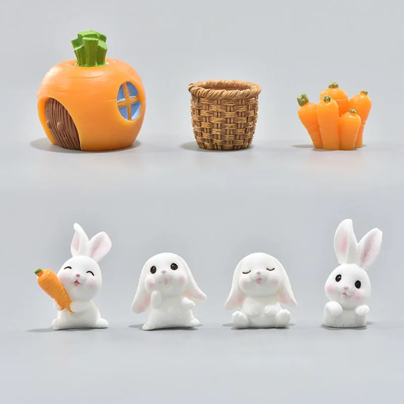 Resin Miniatures Ornament Figurine Bonsai Garden-Decor Bunny-Craft Plant Home-Supplies
