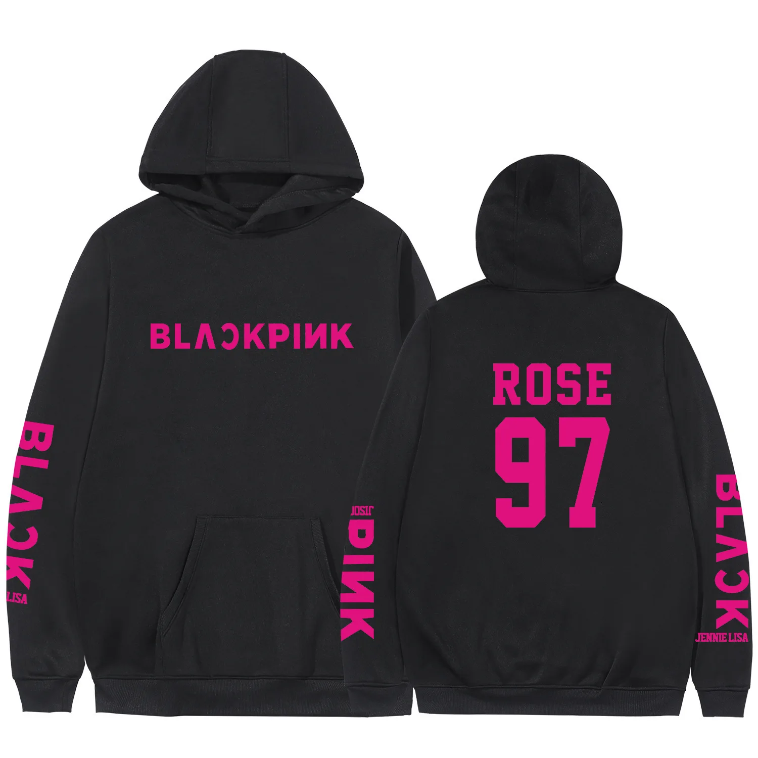 B-Black ROSE 97 KPOP черная розовая толстовка с розой Lisa Jenie Jisoo, толстовка больших размеров, толстовка с капюшоном, женская одежда - Цвет: B-Black ROSE 97
