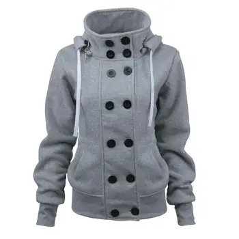 

autumn and winter new women's hooded ladies sweater double-breasted detachable long-sleeved slim jacket cotton clothes women