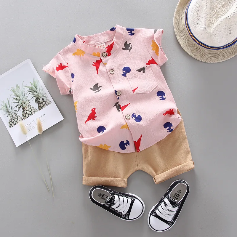Cartoon Shirt Toddler Baby Sets for Boys Dinosaur Print Short Sleeve + Pants Kid Clothes 1 2 3 4 Years |