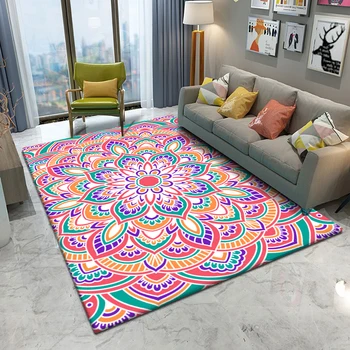 

Fashionable Bohemian Style Mandala Pattern Carpet Non-slip Bath Decorative Fluffy Room Soft Mat Living Flannel Carpet Bedroom