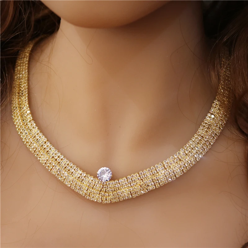 

Elegant Charm Women's Exquisite Zircon Crystal Necklace Earrings Two Piece Set Luxury Wedding jewelry Set Gifts Wholesale Retail