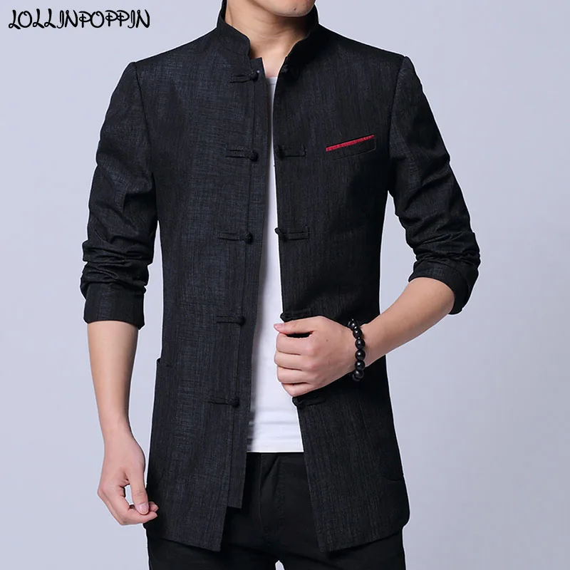 

Men Tang Jacket Mandarin Collar Suit Jacket Frog Closures Tunic Jacket Mens Traditional Chinese Mao Jacket