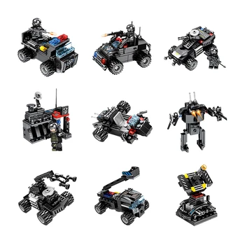 

Compatible GSBAN Police 8 in 1 695Pcs Eagle Forces SWAT Truck Ship Helicopter Vehicle Building Blocks Kids Toys For Children