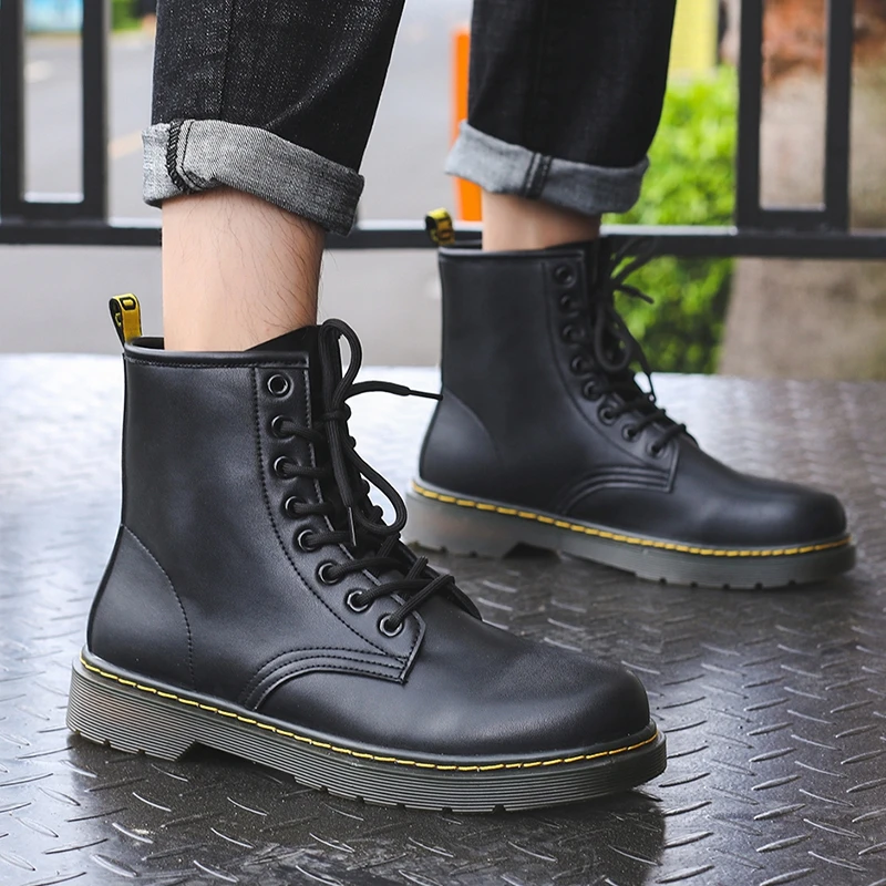 

Men Women Black Walking Shoes Flatform High-top Warm Lace-up Boots Anti-skidding Outdoor Casual Sneakers