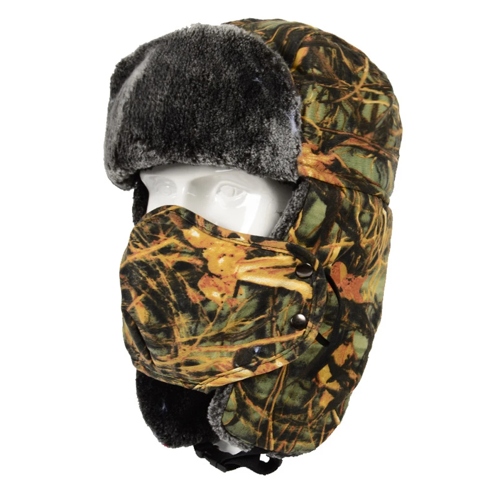 Унисекс с маской Bomber Hat ветрозащитная Лыжная зимняя теплая велосипедная шапка для верховой езды, утолщенная камуфляжная шапка с ушками