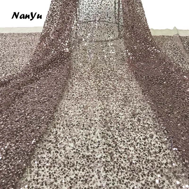 Дизайн блесток кружевной ткани французские кружева Свадьба оттянутый блеск Тюлевое кружево с пайетками NY911