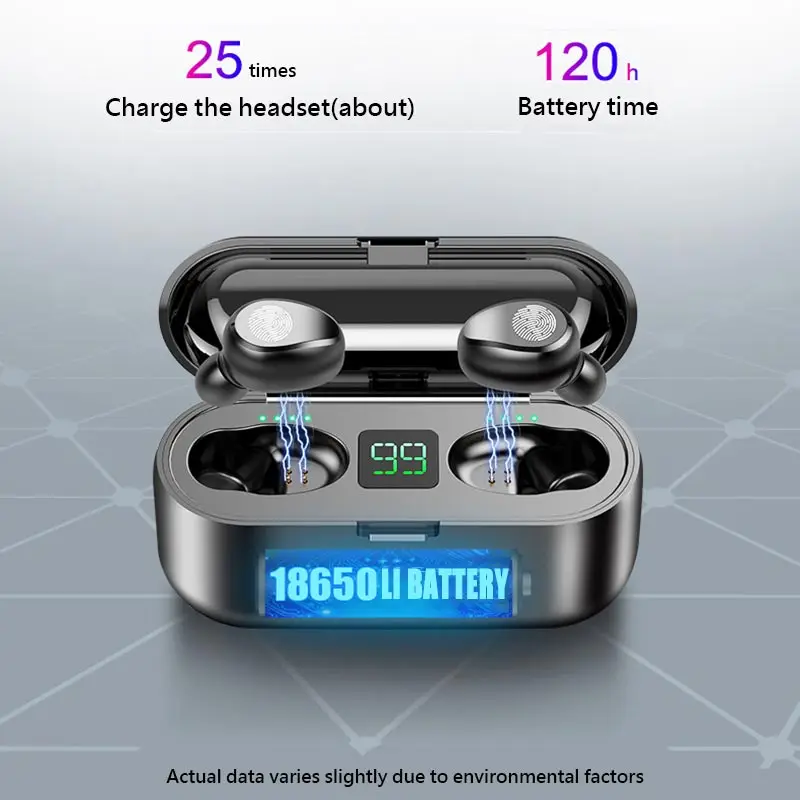 

Wireless Earphone Bluetooth V5.0 F9 TWS Wireless Bluetooth Headphone LED Display With 2000mAh Power Bank Headset With Microphone