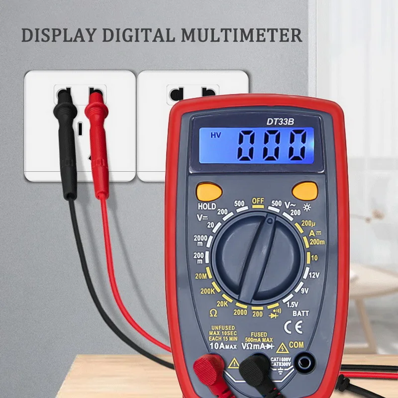 

DDIHOU LCD Digital Multimeter Voltmeter Ammeter Ohmmeter DC10V~1000V 10A AC 750V Current Tester Test LCD Display DT33B 1PCS